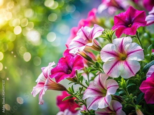 Layers of pink and white petunias dance in a captivating double exposure.