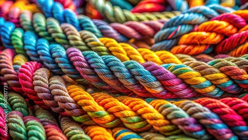 Captivating Tilt-Shift Photography of Colorful Rope Wraps in a Unique Display, Emphasizing Textures, Patterns, and Depth of Field for Home Decor and Crafts Enthusiasts