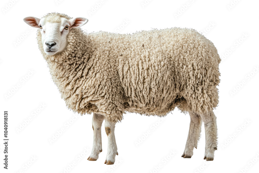 A sheep standing on all fours, isolate on white background, showcasing its woolly texture and features. PNG A sheep standing on all fours, isolate on white background, showcasing its woolly texture and features. PNG