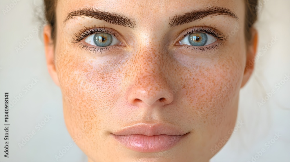 Before-and-after close-up of a patient's face, focusing on melasma spots fading and even skin tone post-treatment, Realistic Style, Neutral Background Before-and-after close-up of a patient's face, focusing on melasma spots fading and even skin tone post-treatment, Realistic Style, Neutral Background