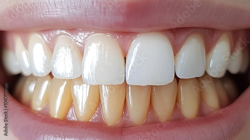 Video showing the before-and-after results of a teeth whitening kit, starting with stained teeth and progressing to a bright, white smile after home treatment