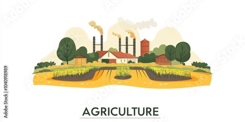 Wallpaper Mural Industrial agriculture poster design featuring a farmland with rows of crops and trees in the background, with the title "AGRICULTURE"  Torontodigital.ca