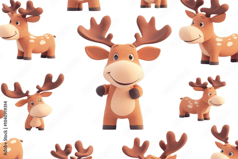 Fototapeta premium A 3D cartoon moose character, isolate on white background, adding a whimsical touch to the design. PNG