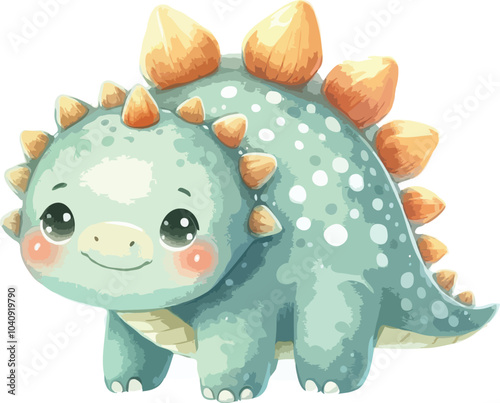 Cute green stegosaurus . Cute dinosaur, cartoon design. Flat vector illustration isolated on white background
