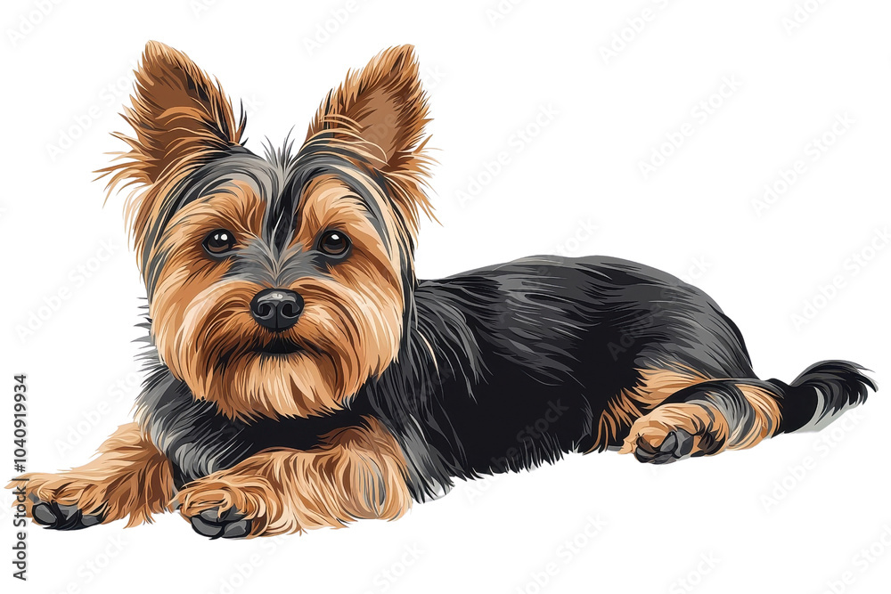 A flat style illustrated Yorkshire Terrier, isolate on white background, capturing its playful spirit and adorable features. PNG A flat style illustrated Yorkshire Terrier, isolate on white background, capturing its playful spirit and adorable features. PNG