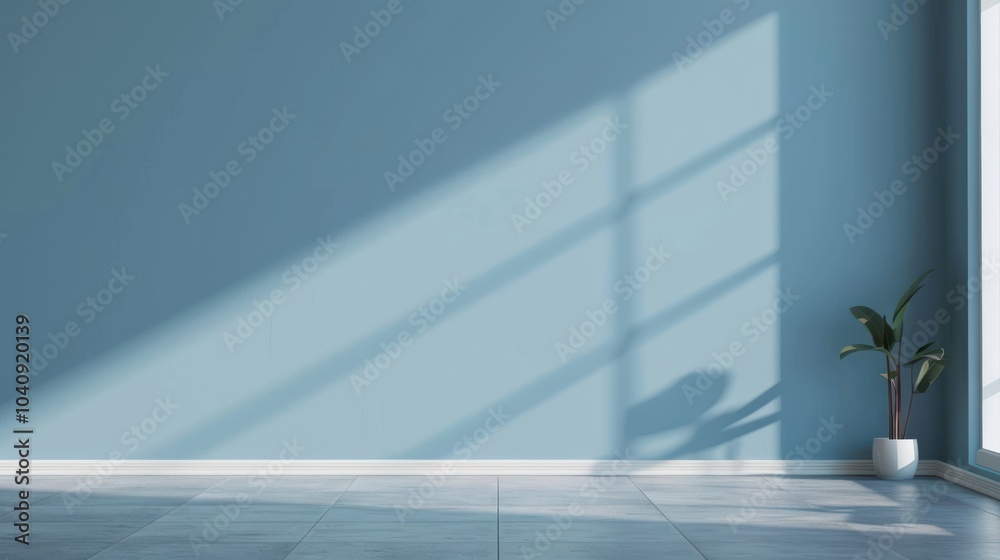 Blue Wall background in empty minimalist Room, AI generated image Blue Wall background in empty minimalist Room, AI generated image