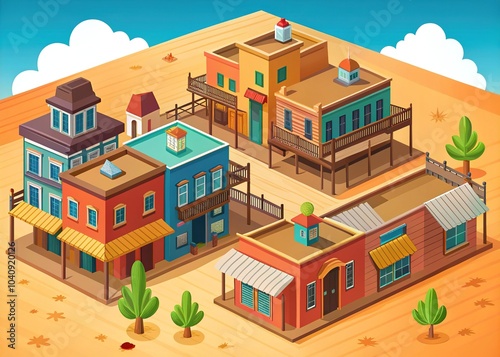 Flat Design Western Saloon Illustration - Colorful Background