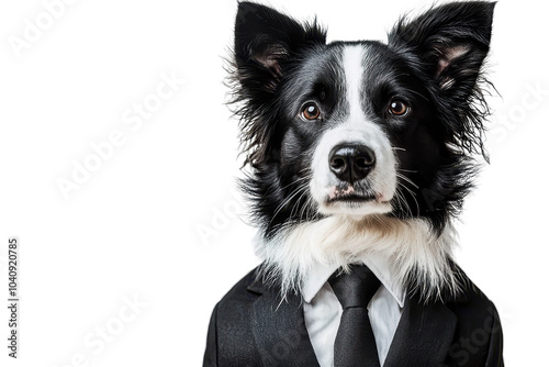 A Border Collie in a suit, isolate on white background, presenting a charming and sophisticated appearance. PNG photo