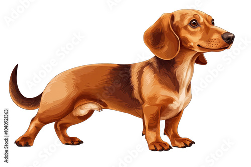 A flat style illustrated Dachshund, isolate on white background, highlighting its cheerful demeanor and distinctive shape. PNG