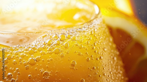 Close-Up of Bubbles in a Glass of Orange Juice