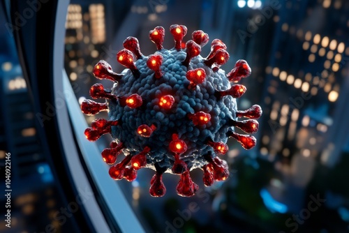 Covid-19 virus represented as a magical creature, with glowing symbols around it as scientists attempt to contain and test it in a fantasy setting