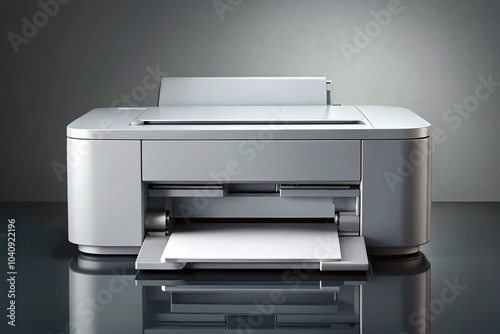 Office printer stands alone, sleek and isolated.