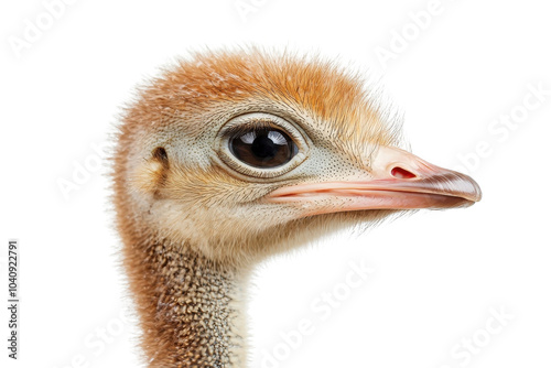 A baby ostrich, isolate on white background, showcasing its adorable features and playful nature. PNG photo