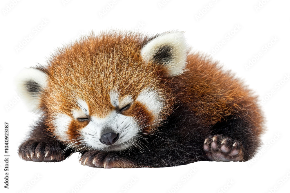 Fototapeta premium A baby red panda, isolate on white background, displaying its small size and curious demeanor. PNG