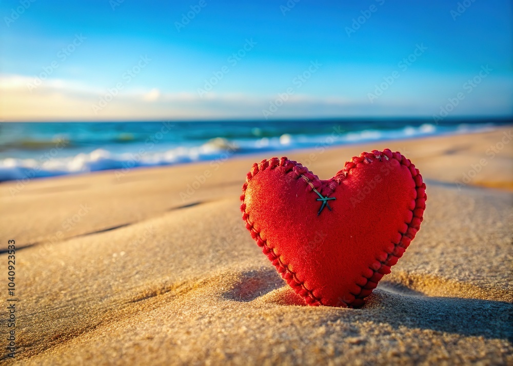 Red heart, stitched with love, basks in the sun on Arrieta's sandy shore. Red heart, stitched with love, basks in the sun on Arrieta's sandy shore.