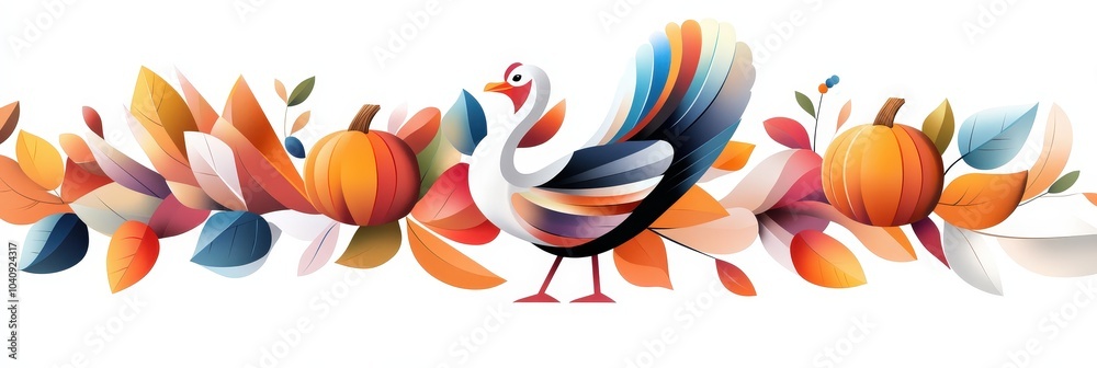 Obraz premium Autumn Turkey with Pumpkins and Leaves.