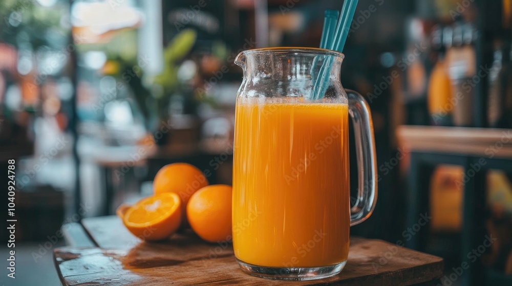 Fresh Orange Juice in a Glass Pitcher Fresh Orange Juice in a Glass Pitcher