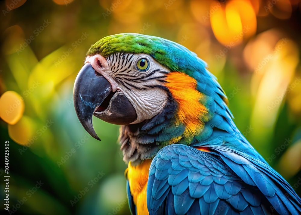 Shimmering sapphire and gold plumage rendered in dreamlike depth of field. Shimmering sapphire and gold plumage rendered in dreamlike depth of field.