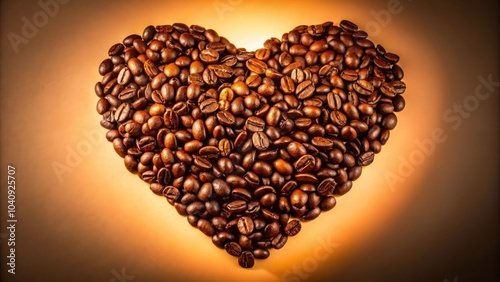 Heart Made of Coffee Beans - Low Light Photography, Isolated on White Background, Ideal for Advertising and Marketing, Coffee Love, Rustic Aesthetic, Organic, Natural, Warmth