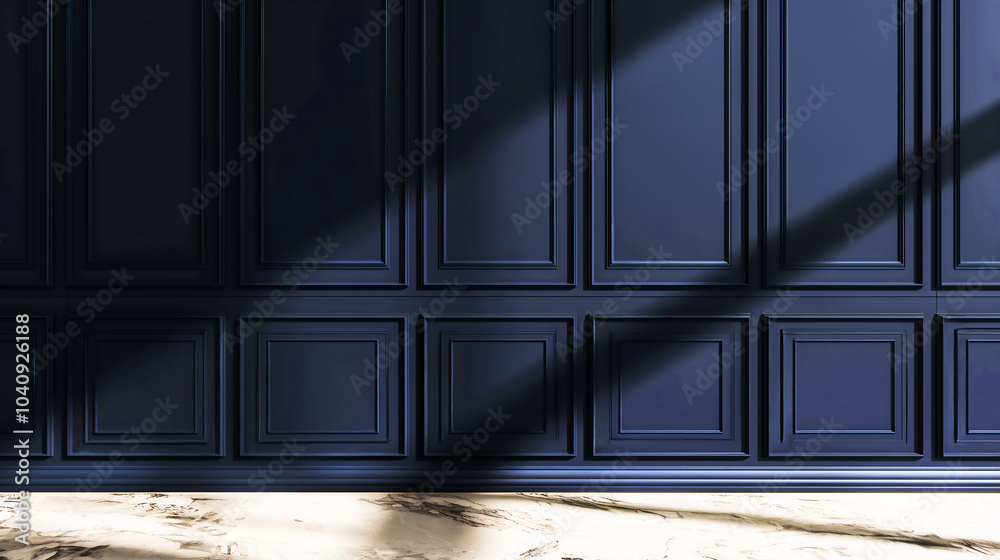 Fototapeta premium Modern Classic Navy Wall Interior design with Wainscot design, with an elegant and luxurious feel