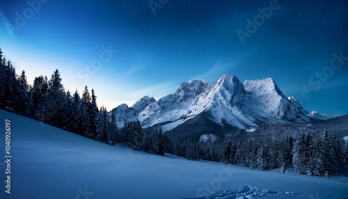 【リアルな風景】夜の雪山の風景画像