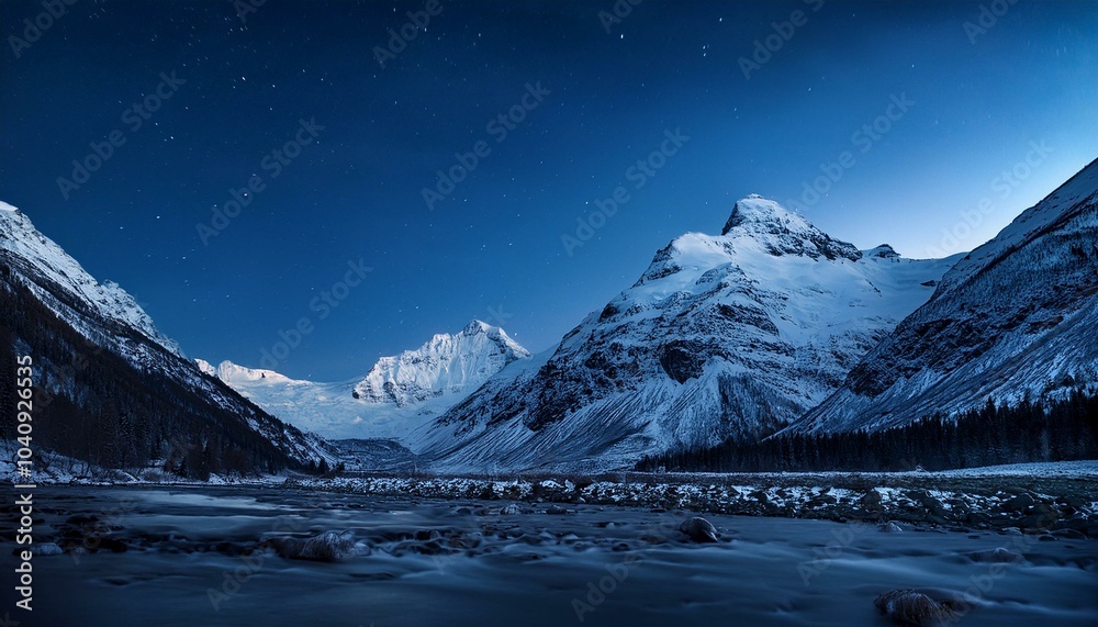 【リアルな風景】夜の雪山の風景画像 【リアルな風景】夜の雪山の風景画像