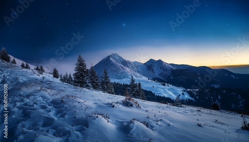 【リアルな風景】夜の雪山の風景画像
