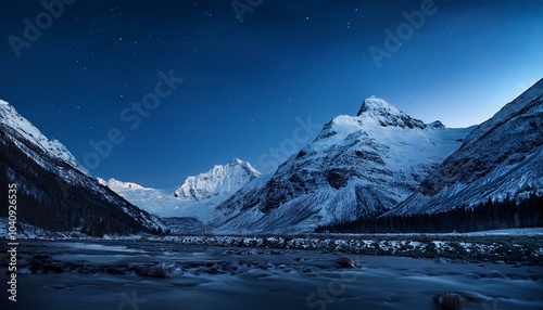 【リアルな風景】夜の雪山の風景画像