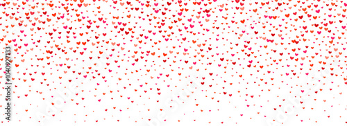 Falling down heart-shaped confetti background. Repeated pink and red heart glitter pattern. Romantic repeating wallpaper for celebration Saint Valentines day, birthday, wedding. Vector