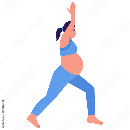 Pregnant Yoga Woman Character. Vector Illustration on White Background.