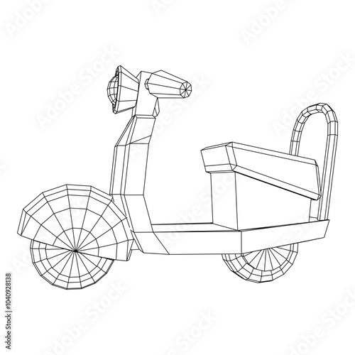 Delivery scooter for lifestyle design courier. Business express delivery concept. Wireframe low poly mesh vector illustration