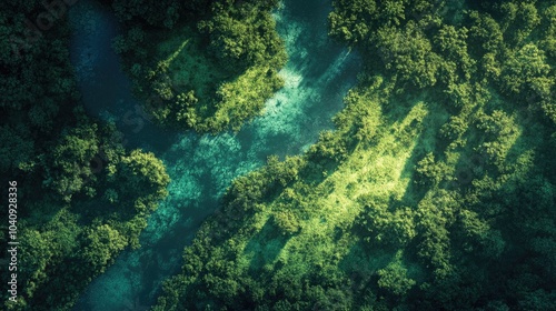 Wallpaper Mural Aerial View of Winding River Surrounded by Greenery Torontodigital.ca