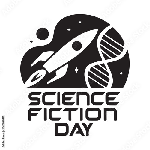 science fiction day vector art silhouette logo design on white background 