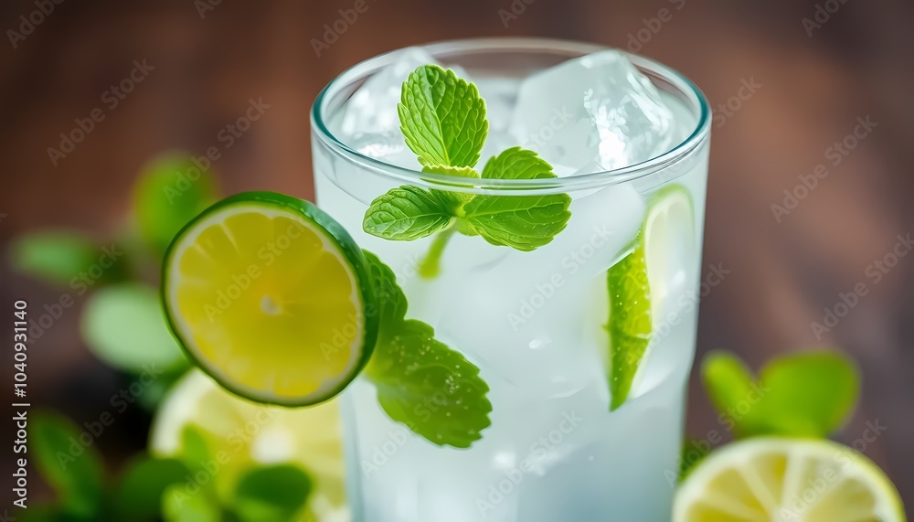 Refreshing Drink with Ice and Lime Refreshing Drink with Ice and Lime