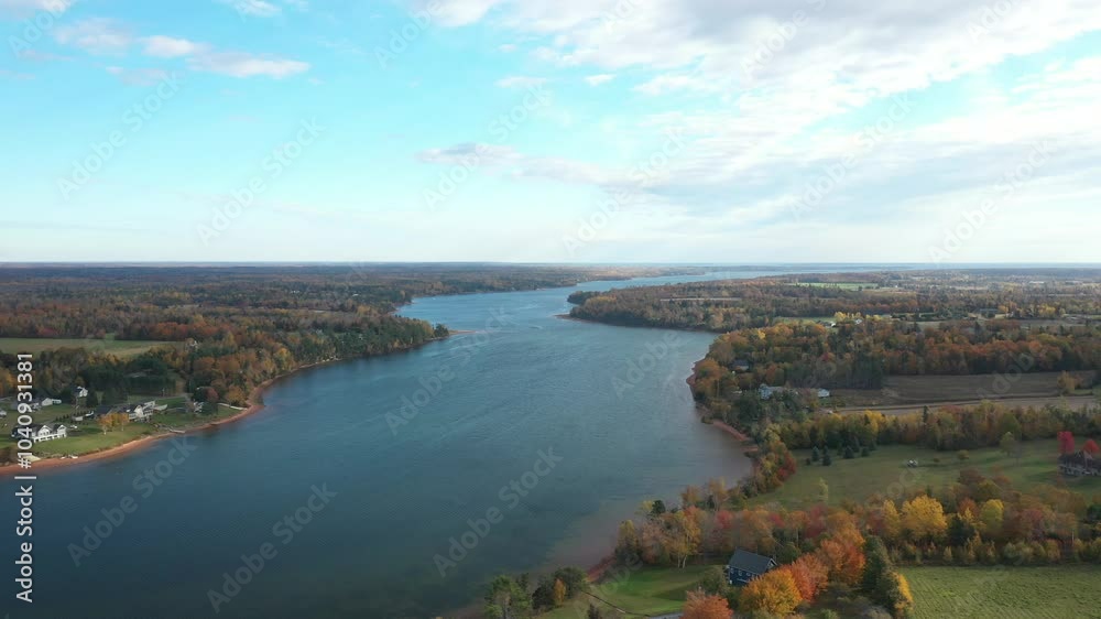 The aerial view of autumn landscapes in Prince Edward Island Canada