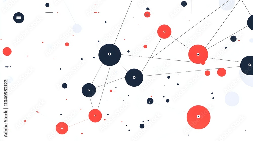 Flat design of an expanding connected network of data points symbolizing the growth and progression of information and digital technology  Minimalist abstract image representing data analytics coding