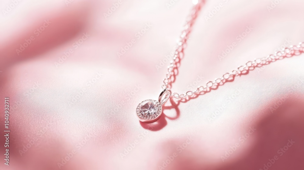 Fototapeta premium A shiny silver necklace on a soft pink background