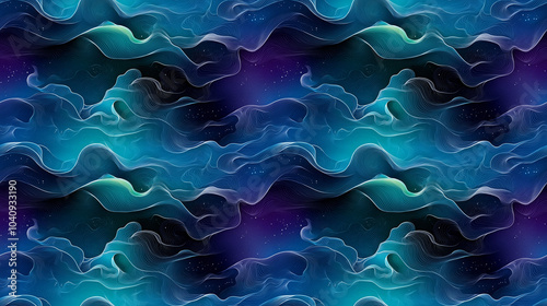 A blue and purple wave pattern with stars and a galaxy background. The image has a dreamy, ethereal quality to it