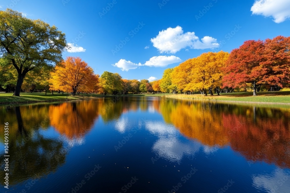 Watercolor autumn landscape, featuring a peaceful lake surrounded by colorful trees in a soft, muted palette Watercolor autumn landscape, featuring a peaceful lake surrounded by colorful trees in a soft, muted palette