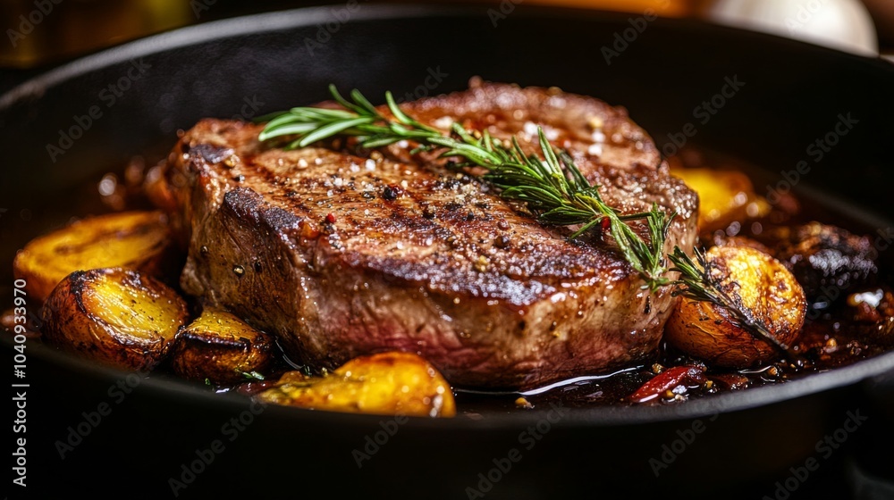 Rustic Steak Dish in High Contrast 3D Style Rustic Steak Dish in High Contrast 3D Style