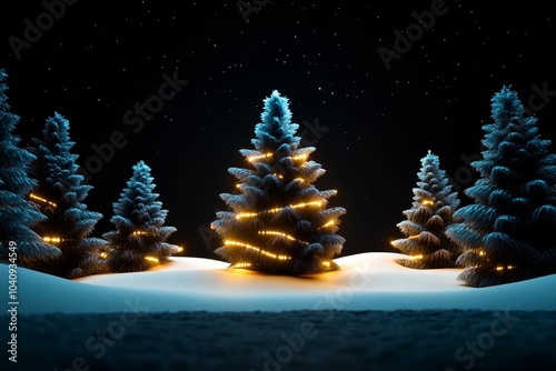 Winter fantasy scene, with magical ice castles shimmering under the stars and glowing snow-covered trees