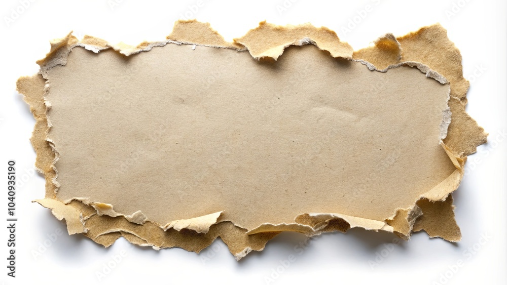 Fototapeta premium A ragged brown paper frame with jagged edges and a textured surface, ready for a message or image.