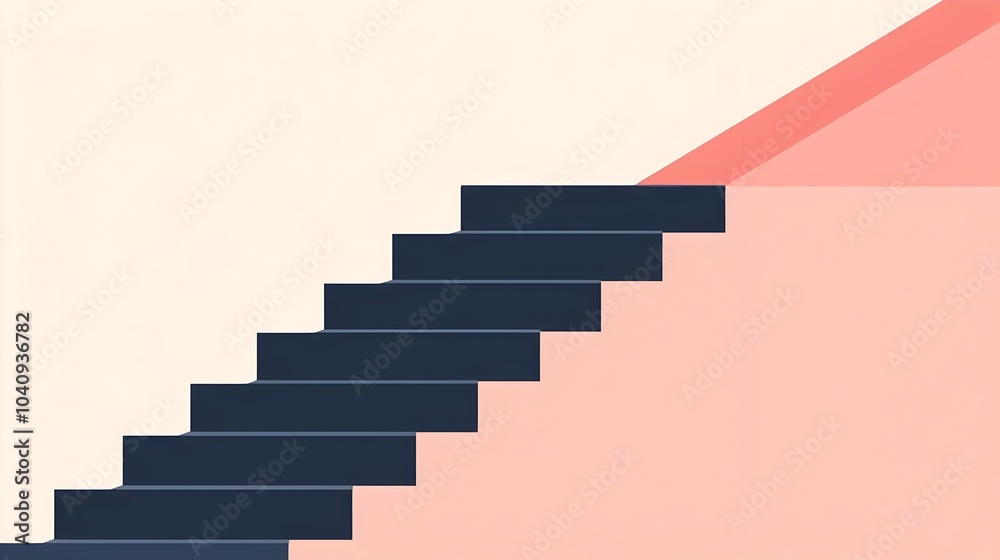 A simple flat design depicting a stairway expanding from a small block symbolizing step by step growth progress and untapped potential A simple flat design depicting a stairway expanding from a small block symbolizing step by step growth progress and untapped potential