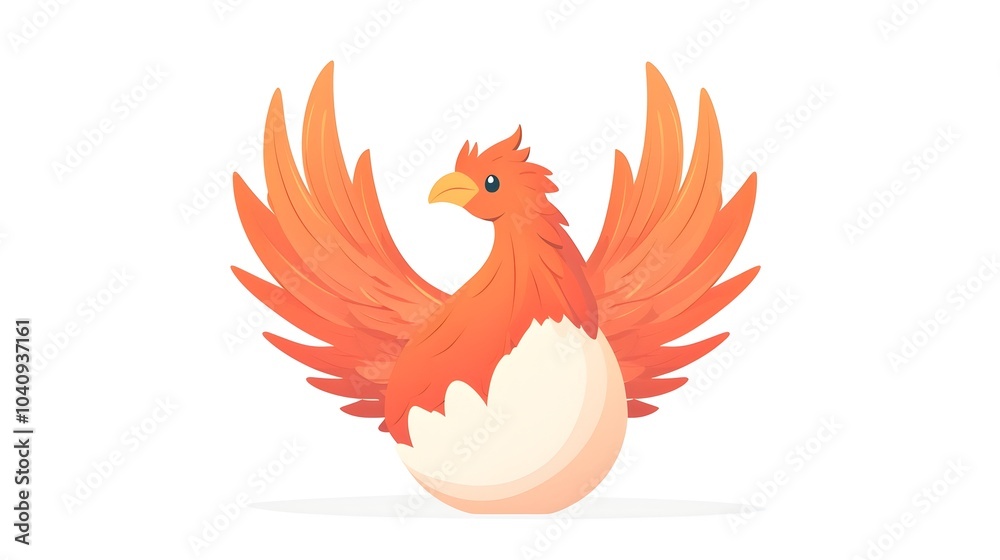 Obraz premium Hatching phoenix bird emerging from egg representing growth transformation and potential coming to fruition Flat design on clean plain white background