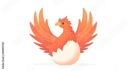 Hatching phoenix bird emerging from egg representing growth transformation and potential coming to fruition  Flat design on clean plain white background