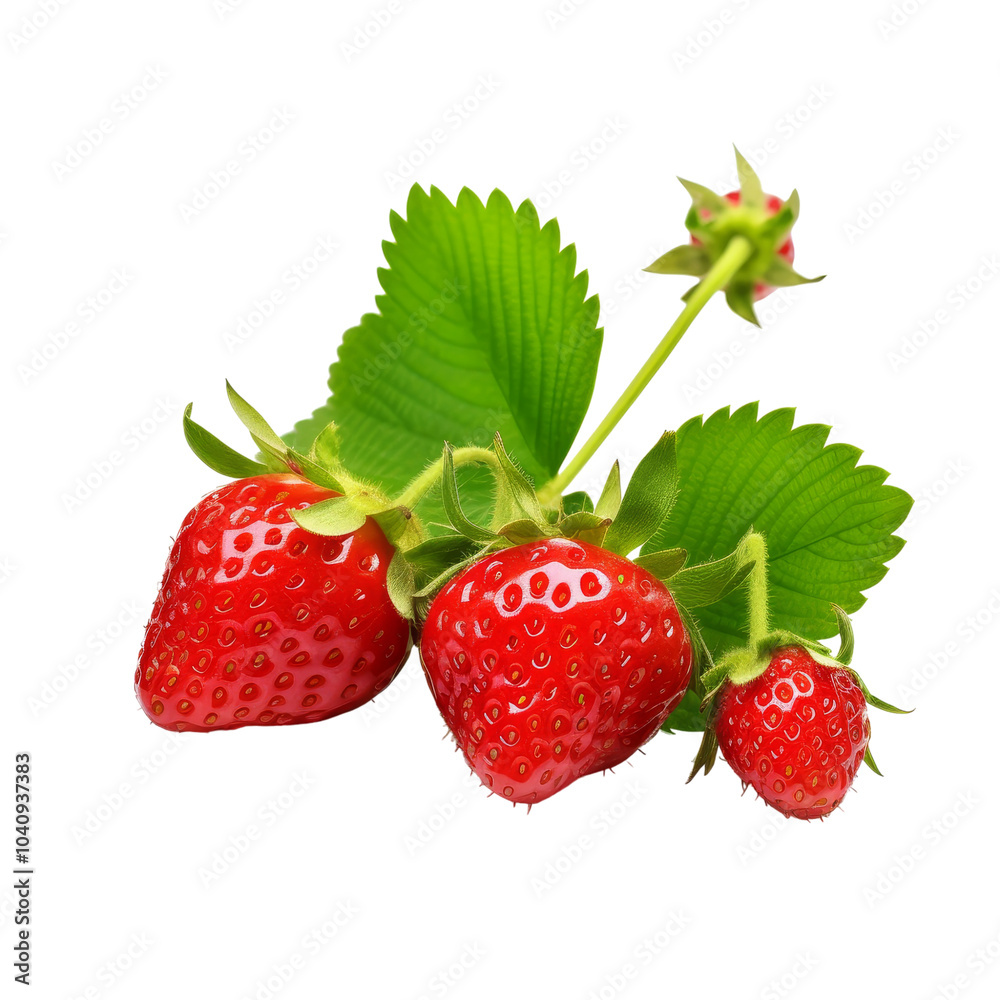 Fresh Ripe Organic Strawberries with Green Leaves on White Background Fresh Ripe Organic Strawberries with Green Leaves on White Background