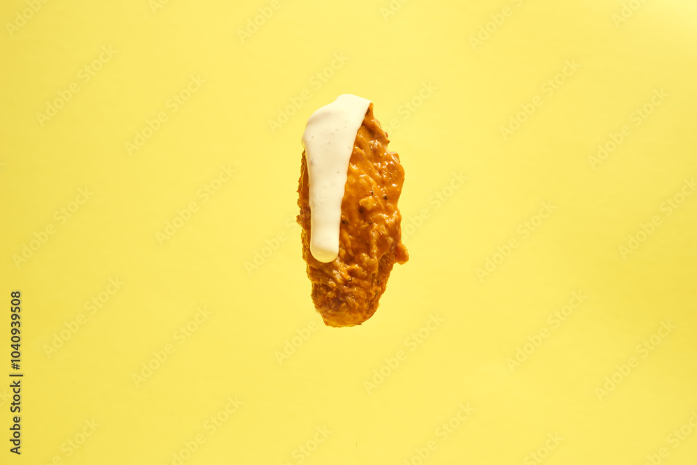 Naklejka premium Hot Buffalo Chicken Wing Flat with Ranch Isolated on Yellow Background