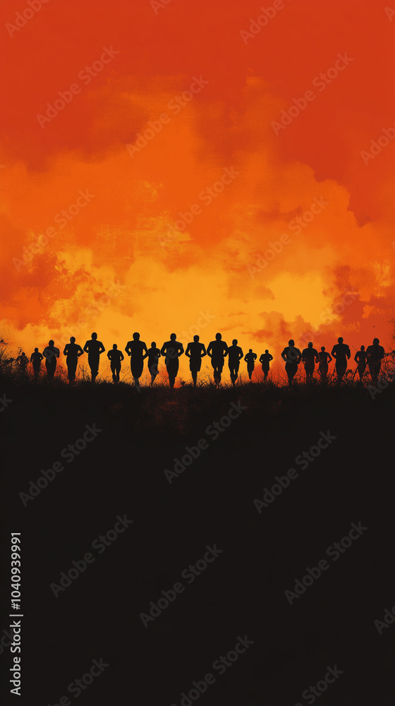 poster design with run or running theme, woodcut style, wood engraving, bright and vibrant colors with space for copy or text poster design with run or running theme, woodcut style, wood engraving, bright and vibrant colors with space for copy or text