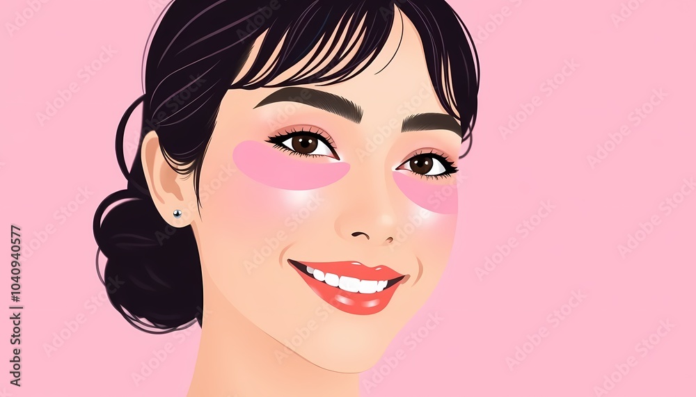 Woman Wearing Pink Eye Patches Smiling Woman Wearing Pink Eye Patches Smiling