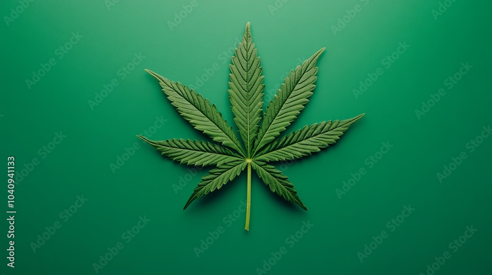 A single green cannabis leaf isolated on a bright green background. A single green cannabis leaf isolated on a bright green background.